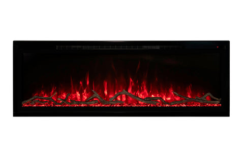 Image of Modern Flames Allwood Wall System in Weathered Walnut with Spectrum Slimline 60 in Electric Fireplace | AFWS-WW SPS Fireplace