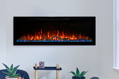 Image of Modern Flames Spectrum Slimline 60 inch Wall Mount Built in Electric Fireplace Insert | Fully Recessed 4'' Wall | SPS-60B | Electric Fireplaces Depot