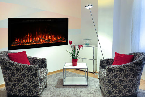 Image of Returned Modern Flames Spectrum Slimline 50 inch Wall Mount Built in Electric Fireplace Insert | Fully Recessed 4'' Wall | SPS-50B-OB