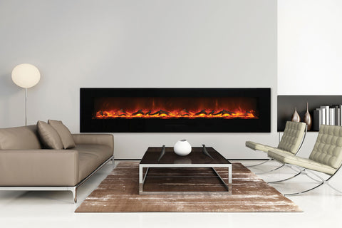 Image of Amantii 100 inch Built In Flush Mount Wall Mount Linear Electric Fireplace | Black or White | WM-FM-88-10023-BG | Electric Fireplaces Depot